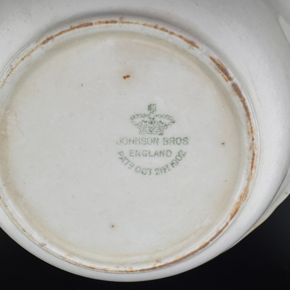 Antique Johnson Bros 1902 Embossed Floral Bowl - Vintage Cottagecore Decor - Picture 9 of 10